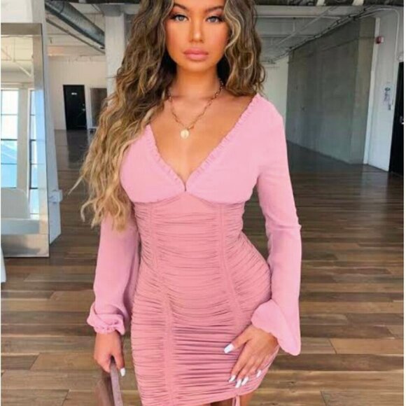 Tiger Mist Magnolia Adjustable Ruched Mini Dress Blush - Picture 1 of 13